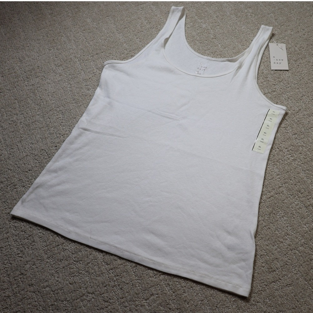 A New Day Womens White Ribbed Tank Top Scoop Neck XL Z956WW
